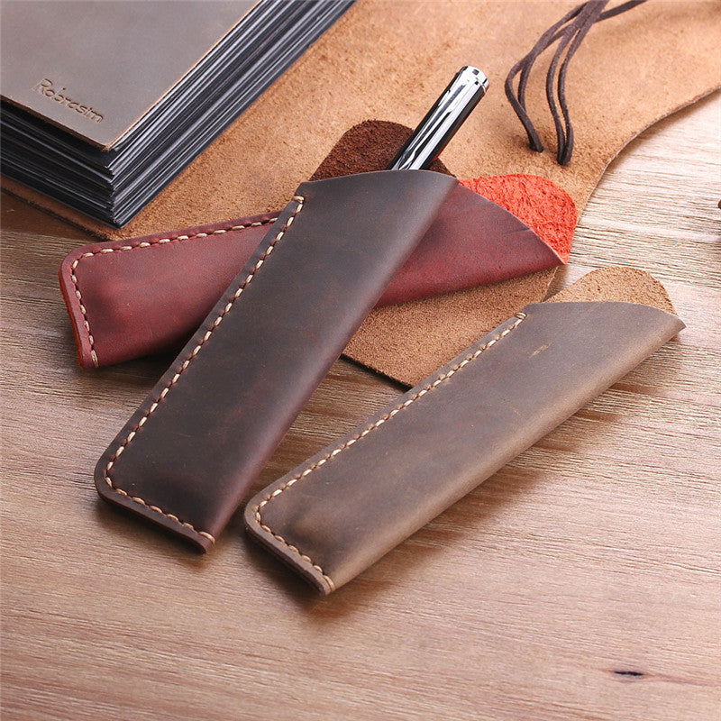 Vintage Pen Case Hand-stitched Leather Pen Case