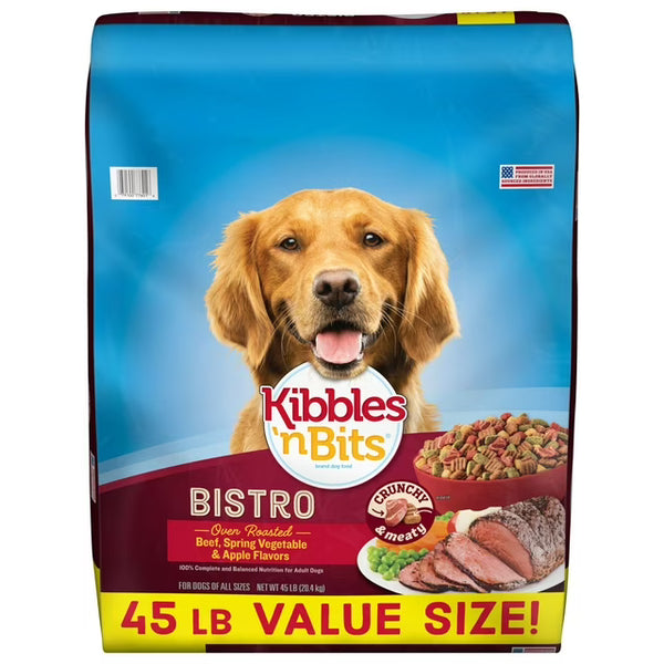 Kibbles 'n Bits Bistro Dog Food – Oven Roasted Beef & Veggie Flavor, 45 lb