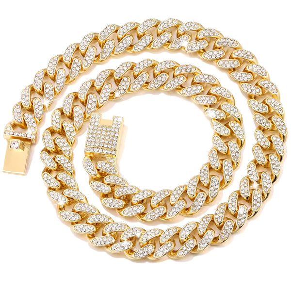 Flatfoosie Cuban Link Dog Collar – Gold & Silver Pet Chain with Rhinestones
