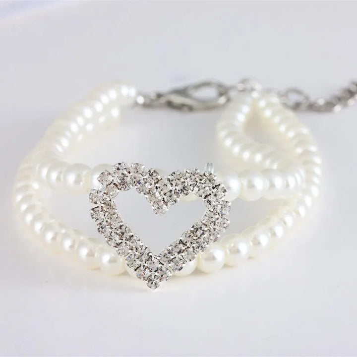Rhinestone Heart Pearl Pet Collar Necklace - themiraclebrands.com