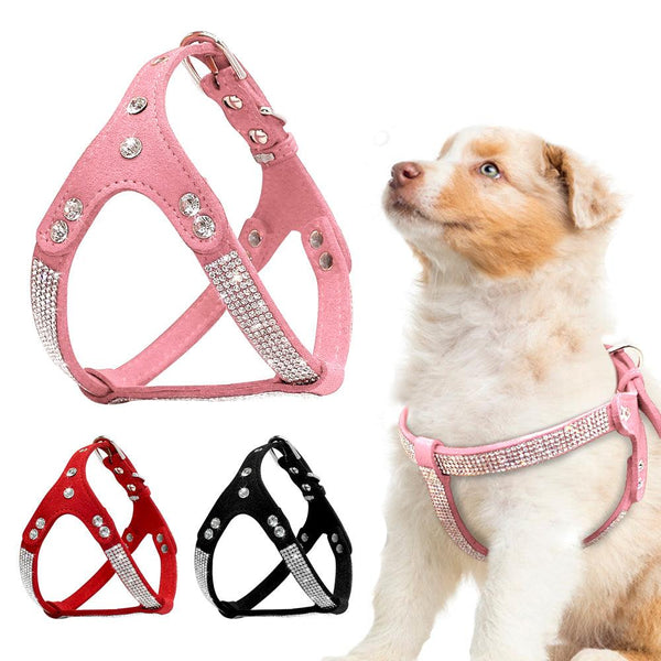 Rhinestone Suede Leather Dog Harness - themiraclebrands.com