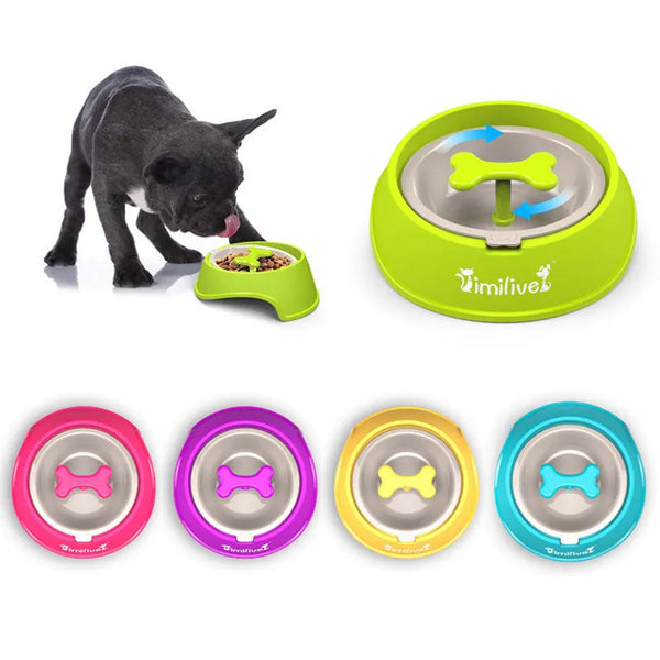 Rotary Anti-Choke Slow Feeder Bowl – Bone-Shaped Pet Food & Water Dish