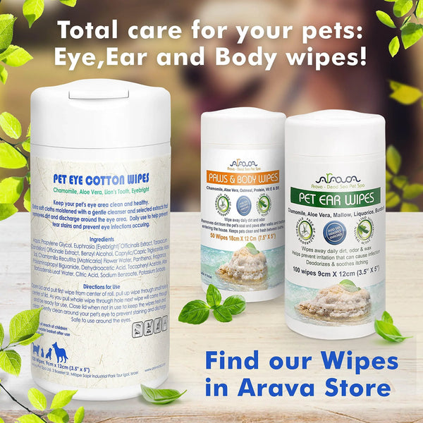 Arava Pet Eye Wipes 100 Count for Dogs, Cats, Puppies & Kittens
