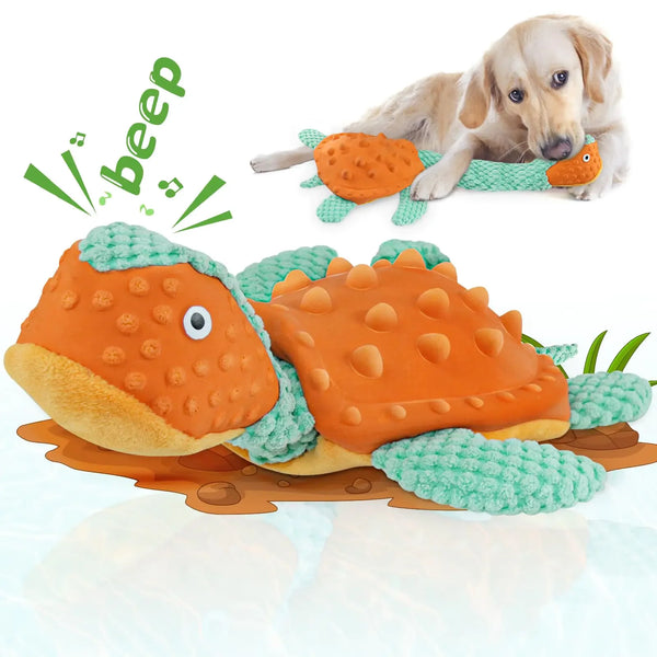 Turtle Tug Squeaky Dog Toy Plush and Stretchy