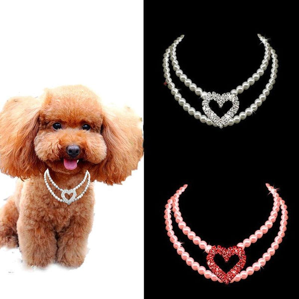 Rhinestone Heart Pearl Pet Collar Necklace - themiraclebrands.com