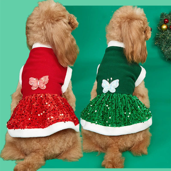 Christmas Pet Plush Dress – Winter Dog & Cat Outfit