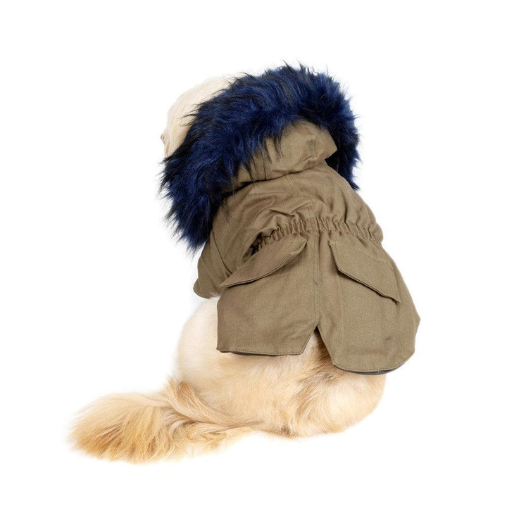 Pet Fur Collar Military Coat | Faux Fur Warm Dog Coat - themiraclebrands.com