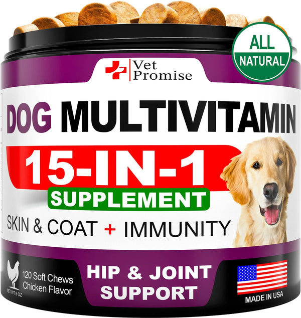 Dog Multivitamin Chews with Glucosamine – Hip, Joint, Skin Support