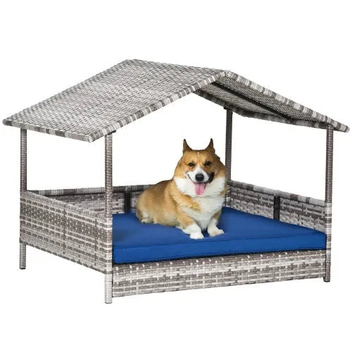 Rattan Dog House with Canopy for Small & Medium Dogs