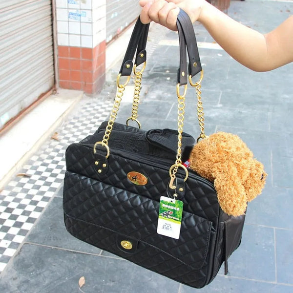 Faux Leather Pet Carrier Bag – Portable & Breathable Travel Tote