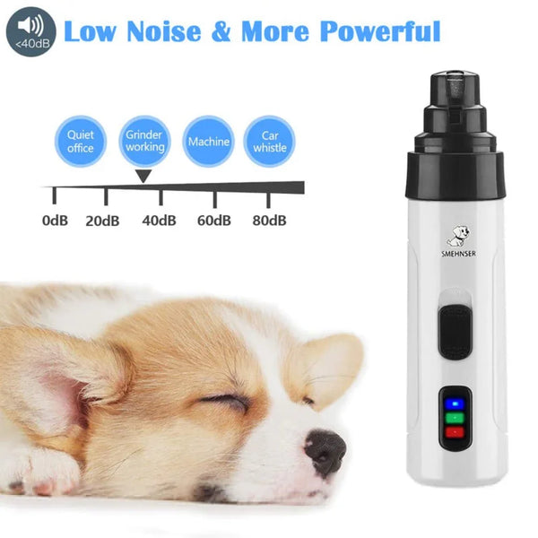 Cordless Pet Nail Trimmer – Rechargeable, Quiet, 2-Speed Grinder