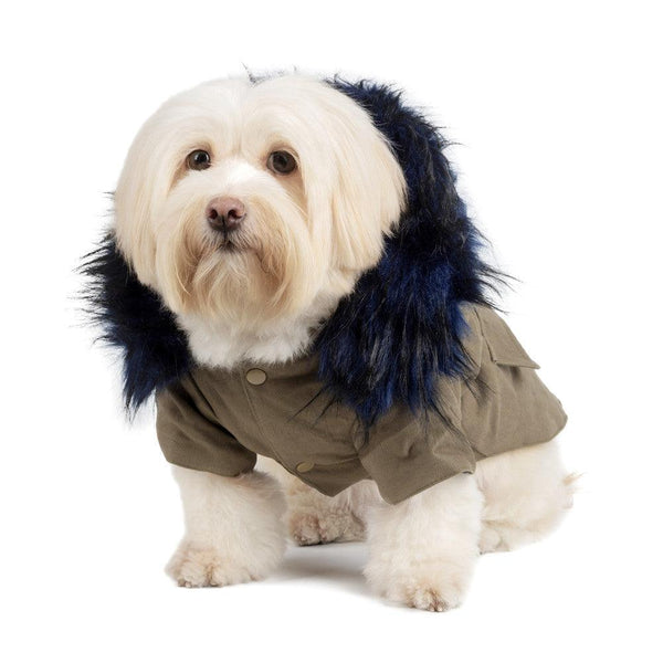 Pet Fur Collar Military Coat | Faux Fur Warm Dog Coat - themiraclebrands.com