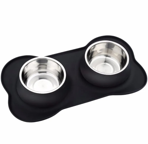 Stainless Steel Dog Bowl with No-Spill Silicone Mat – Non-Skid Pet Feeder for Dogs & Cats