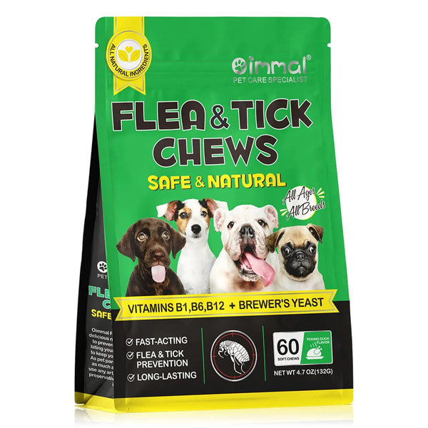 Flea & Tick Prevention for Dogs, 60 Chewables, Natural Fast-Acting