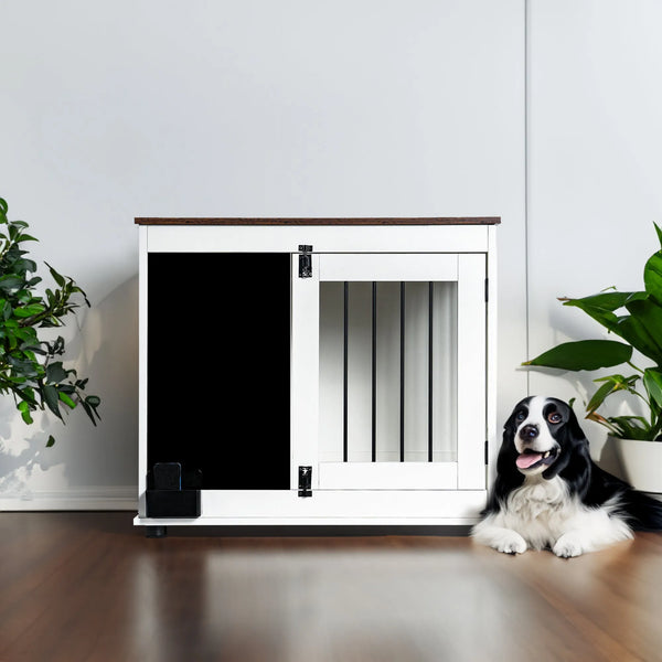 Doodle Dog Cage with 2 Doors, White Wooden Kennel for Medium & Small Dogs