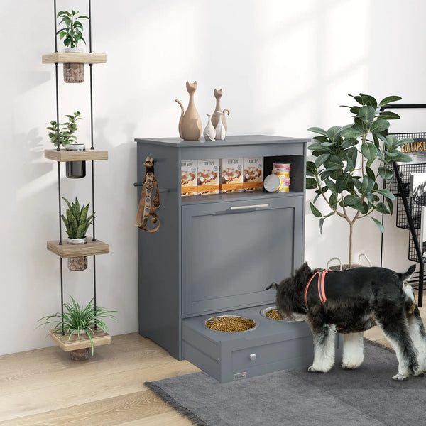 PawHut Pet Feeder Station with Dog Food Storage & Raised Bowls – Grey