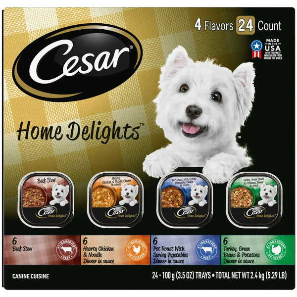 Cesar Home Delights Wet Dog Food Variety Pack, 3.5 oz Trays (24 Pack)