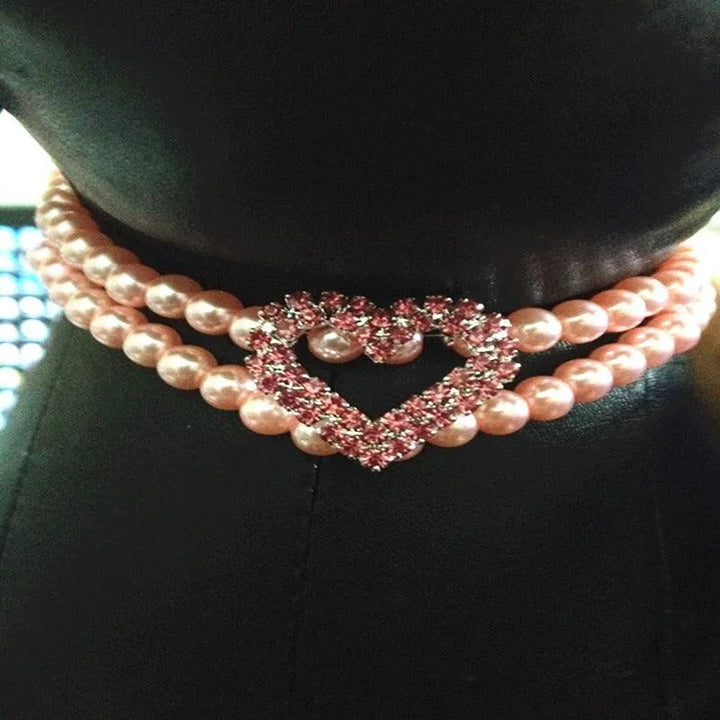 Rhinestone Heart Pearl Pet Collar Necklace - themiraclebrands.com