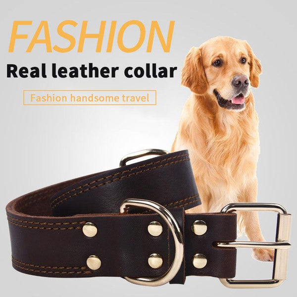 Cowhide Dog Collar with Vintage Copper Hook Buckle - themiraclebrands.com