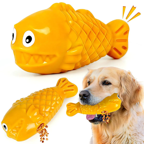 ChompMaster Squeaky Dog Chew Toy with Treat Dispenser - Yellow