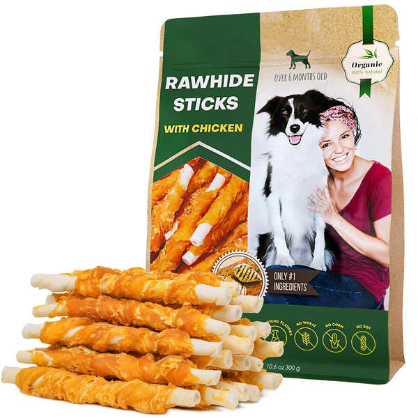Chicken Wrapped Rawhide Sticks – All-Natural High-Protein Dog Chews