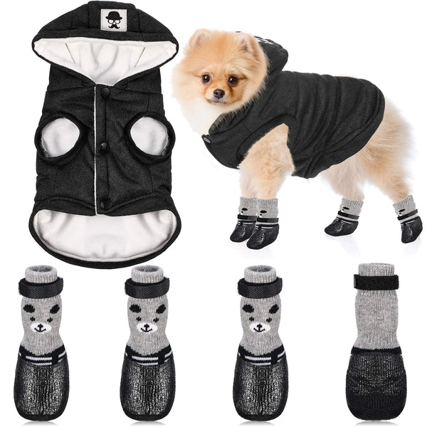 Grey Dog Coat with Boots – Warm Winter Jacket & Waterproof Shoes (Size M)