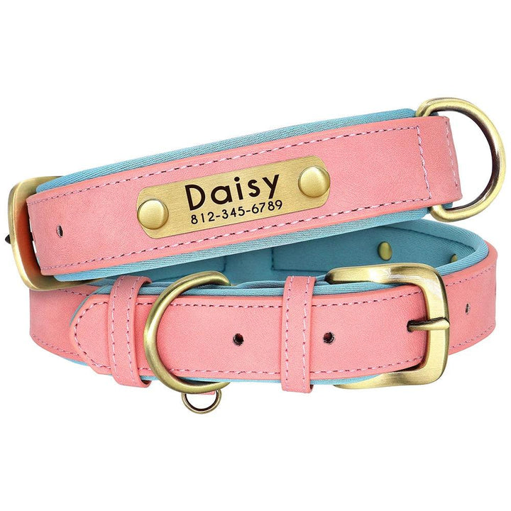 Personalized Leather Dog Collar Leash Set - themiraclebrands.com