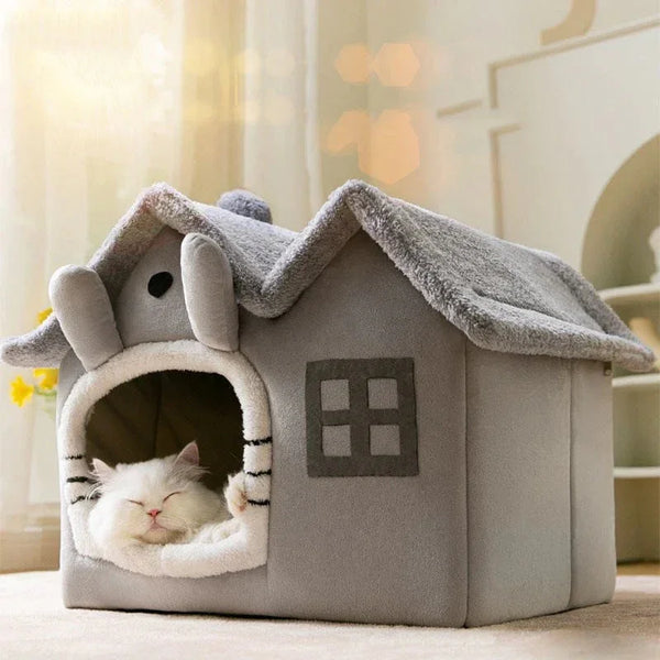 Removable Roof Plush Pet House – Soft Indoor Bed for Cats & Dogs