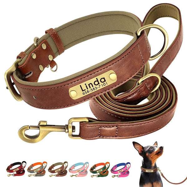 Personalized Leather Dog Collar Leash Set - themiraclebrands.com