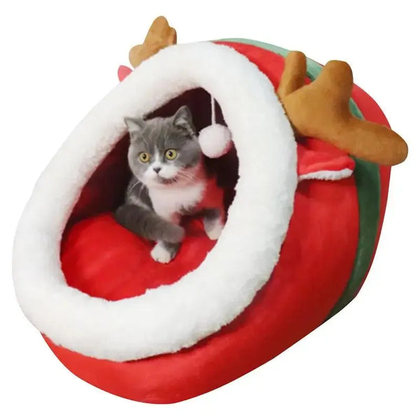 Christmas Semi-Enclosed Cat Bed