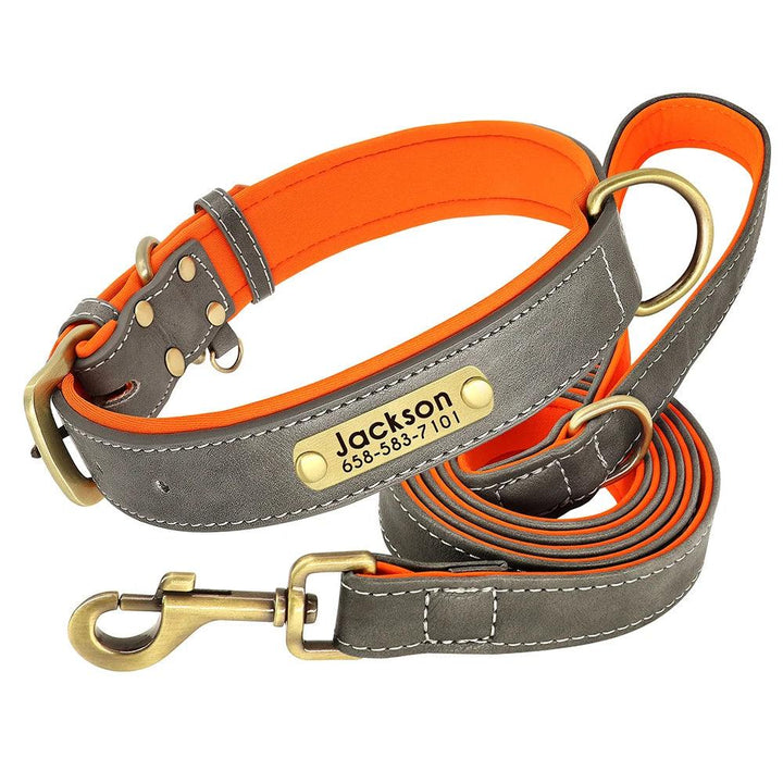 Personalized Leather Dog Collar Leash Set - themiraclebrands.com