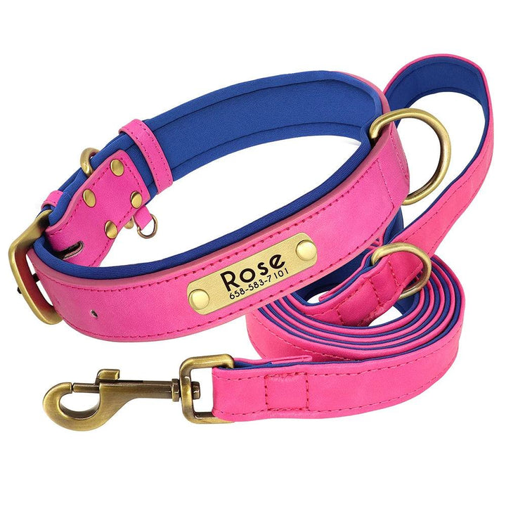 Personalized Leather Dog Collar Leash Set - themiraclebrands.com