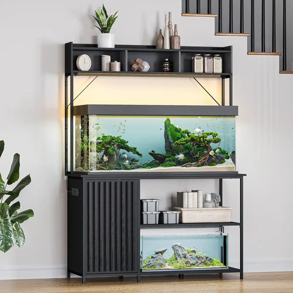 Fish Tank Rack with LED Lights and Storage Cabinet – Heavy-Duty Aquarium Stand