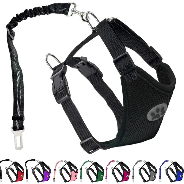 Adjustable Dog Seatbelt Harness with Breathable Mesh Vest