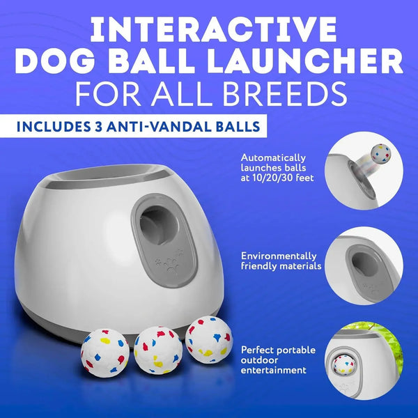 Automatic Ball Launcher for Dogs, Adjustable Distance Fetch Toy with 3 Balls