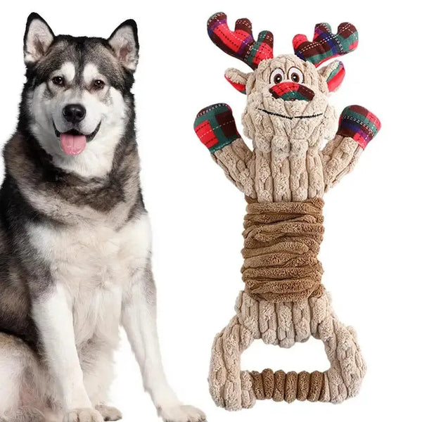 Christmas Elk Squeaky Dog Toy - Interactive Holiday Fun