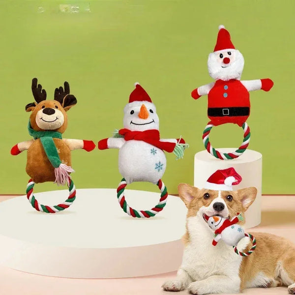 Pet Christmas Plush Dog Toys - Santa Claus, Elk & Snowman Interactive Bite Toys