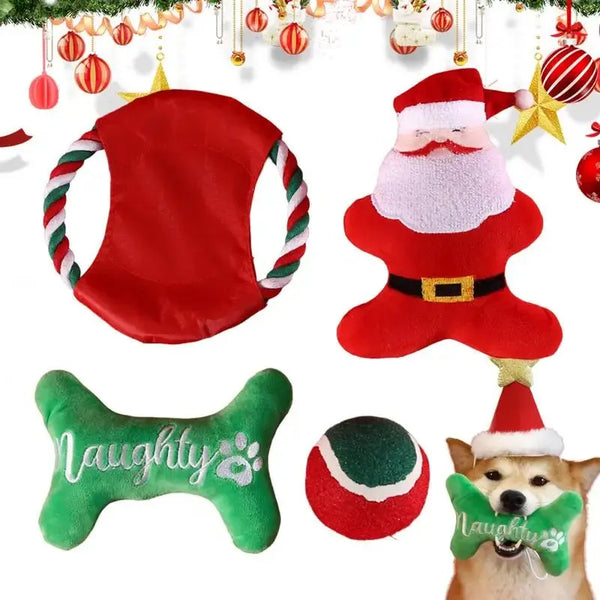 Christmas Dog Chew Toy Set - Plush Squeaky Toys