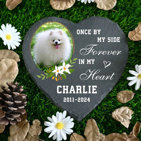 Personalized Pet Memorial Stone with Photo - Heart-Shaped Tombstone for Dogs & Cats