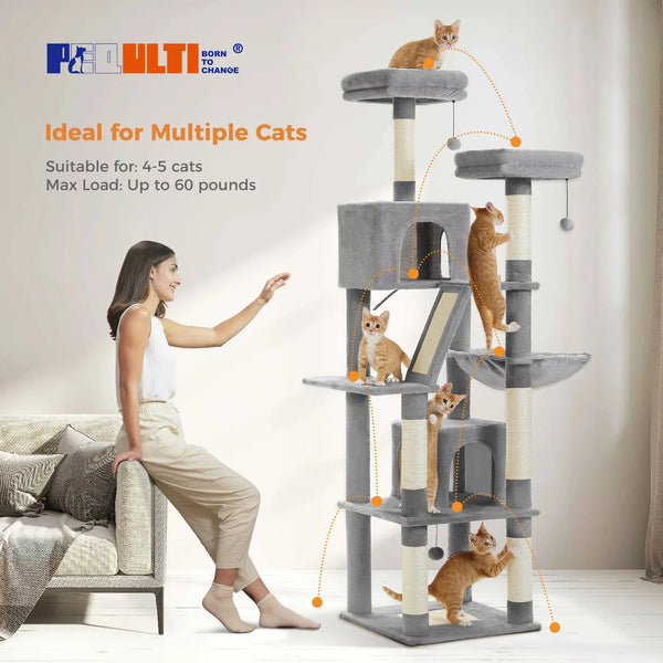 Tall 180CM Large Cat Tree Tower with Hammock & Condos for Indoor Cats