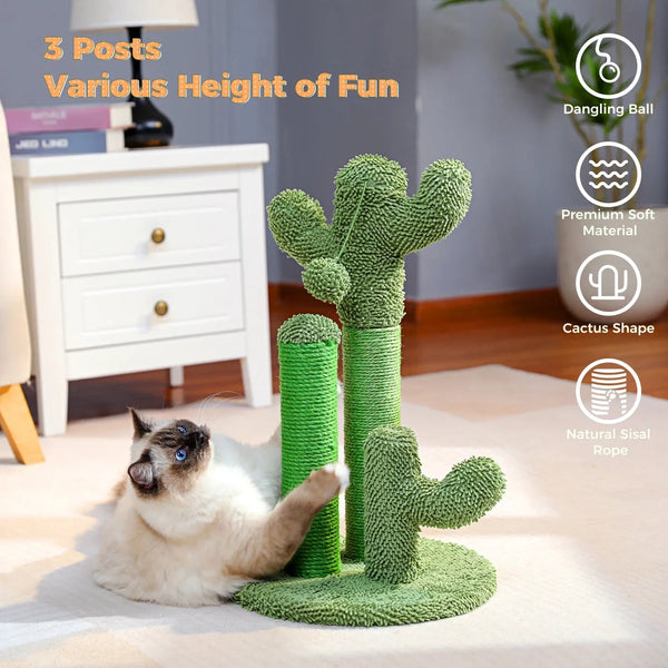 Cactus Cat Scratcher with 3 Scratching Poles & Dangling Ball