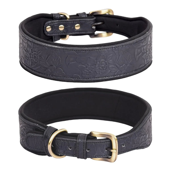 Embossed PU Leather Dog Collar - Breathable & Comfortable