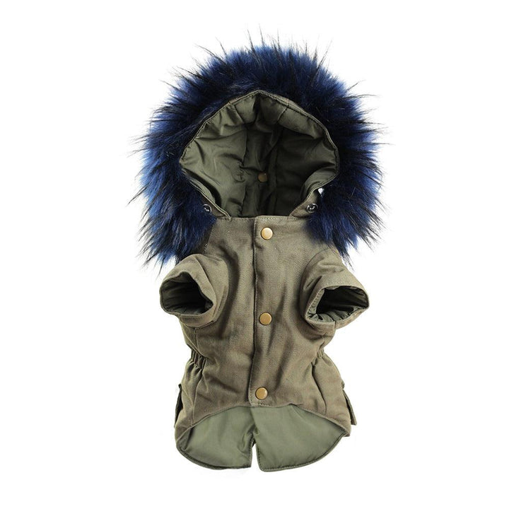 Pet Fur Collar Military Coat | Faux Fur Warm Dog Coat - themiraclebrands.com