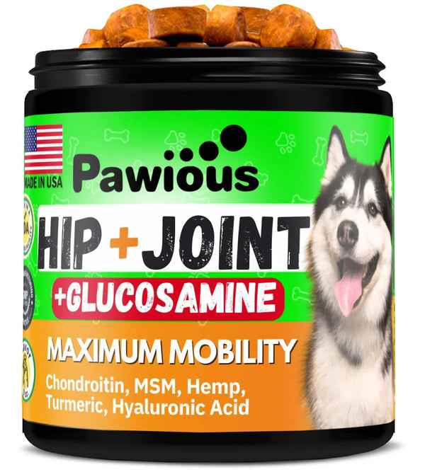 Pawious Dog Hip & Joint Chews – Glucosamine, Hemp & Turmeric