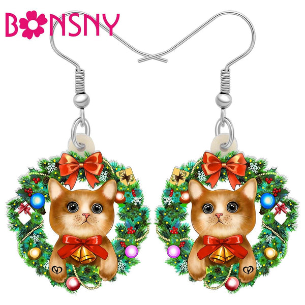 Bonsny Christmas Cat Earrings Acrylic Cartoon - themiraclebrands.com