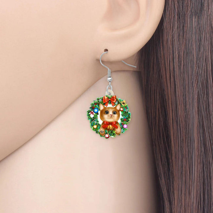 Bonsny Christmas Cat Earrings Acrylic Cartoon - themiraclebrands.com