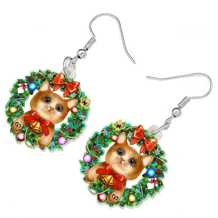 Bonsny Christmas Cat Earrings Acrylic Cartoon - themiraclebrands.com