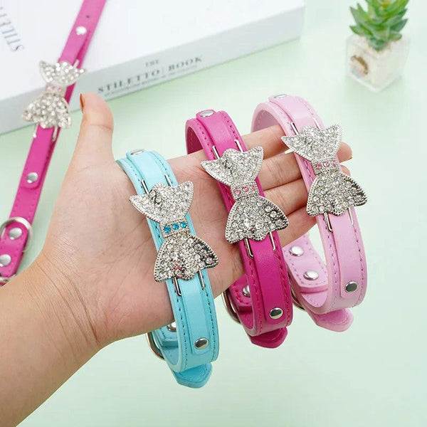 Cute Bling Rhinestone PU Leather Collar - themiraclebrands.com