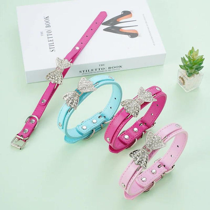 Cute Bling Rhinestone PU Leather Collar - themiraclebrands.com