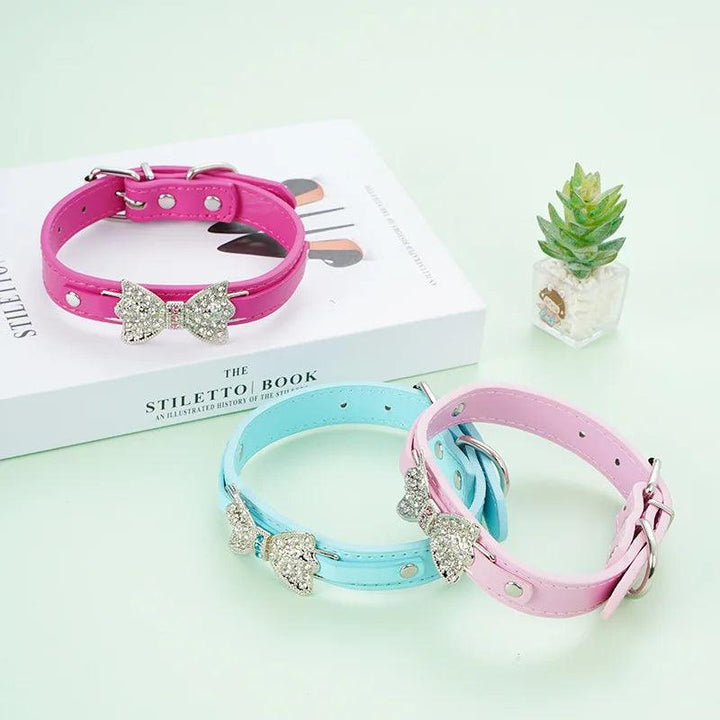 Cute Bling Rhinestone PU Leather Collar - themiraclebrands.com